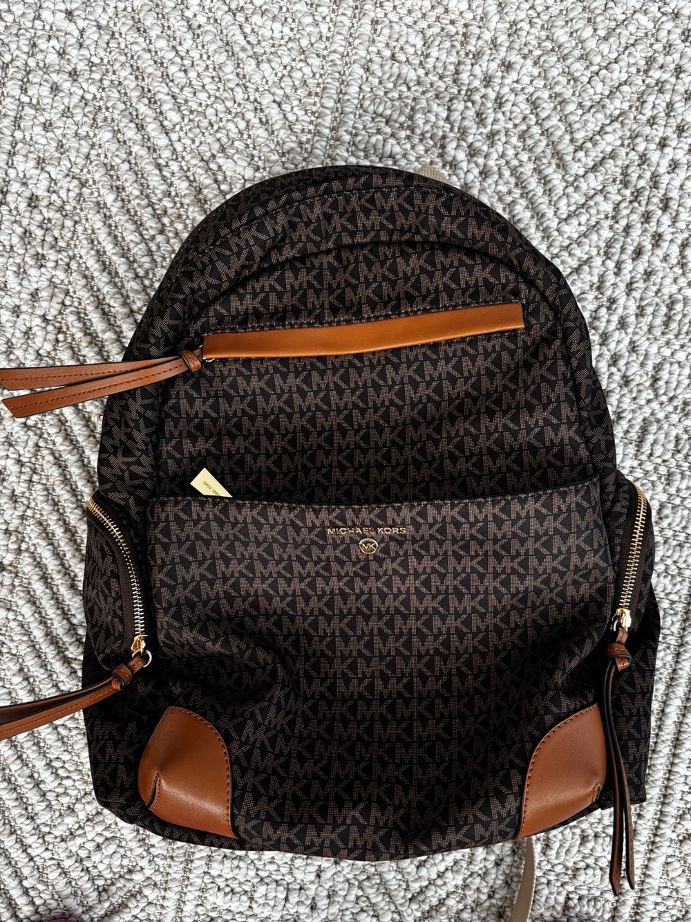 Michael Kors Brown MK Logo Backpack with Tan Trim